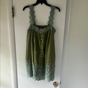 Anthropologie Green Lace Trim Dress